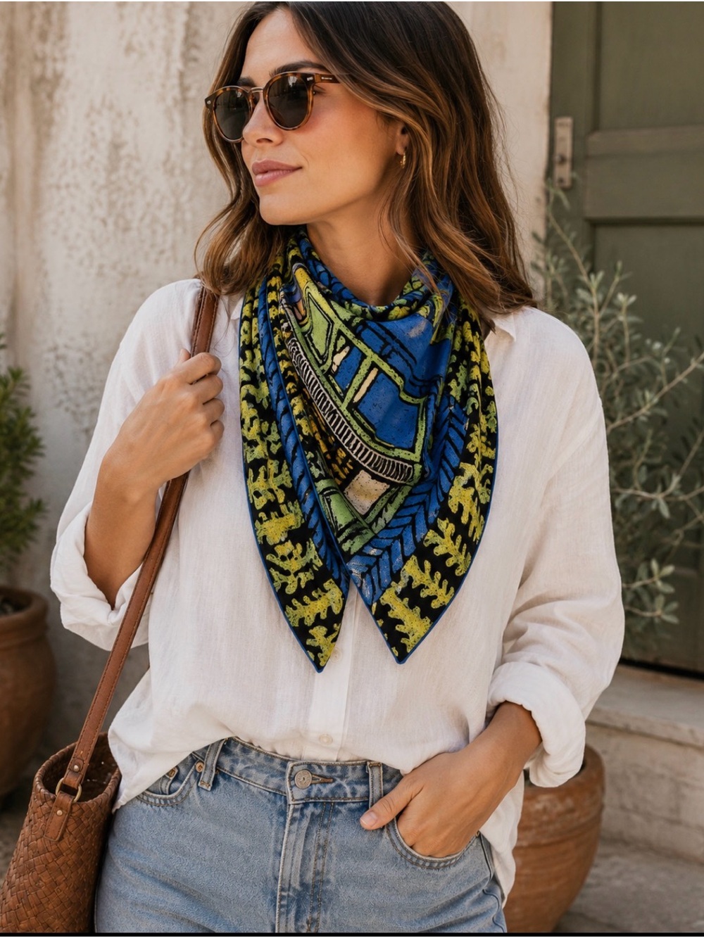 & Other Stories Atelier Artistic Window Print Square Scarf | Blue, Green & Black